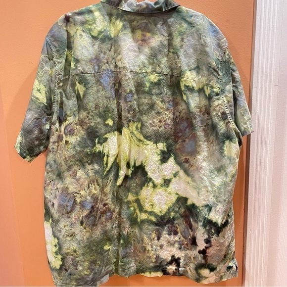 Men's tie dye linen cotton blend button down camp shirt short sleeve green 3XL - Picture 6 of 10